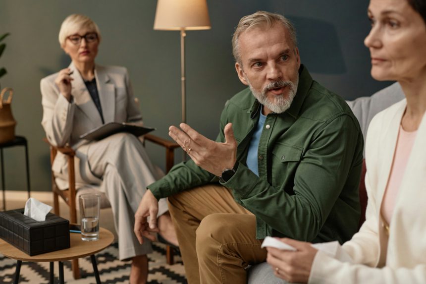 Emotional Senior Man in Couple Therapy Session